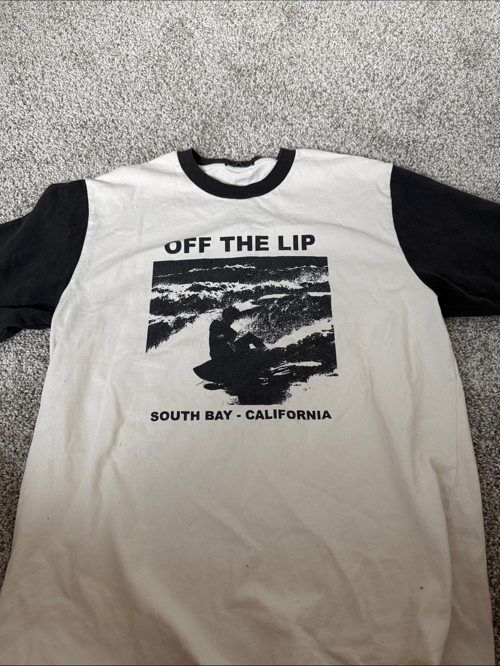 Brandy Melville Black & White 'Off The Lip' Graphic Ringer Tee